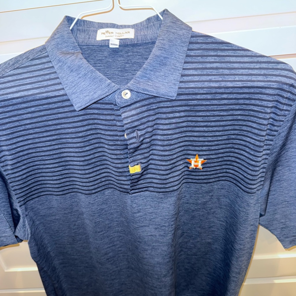 Peter Millar Navy and Gray Striped Polo